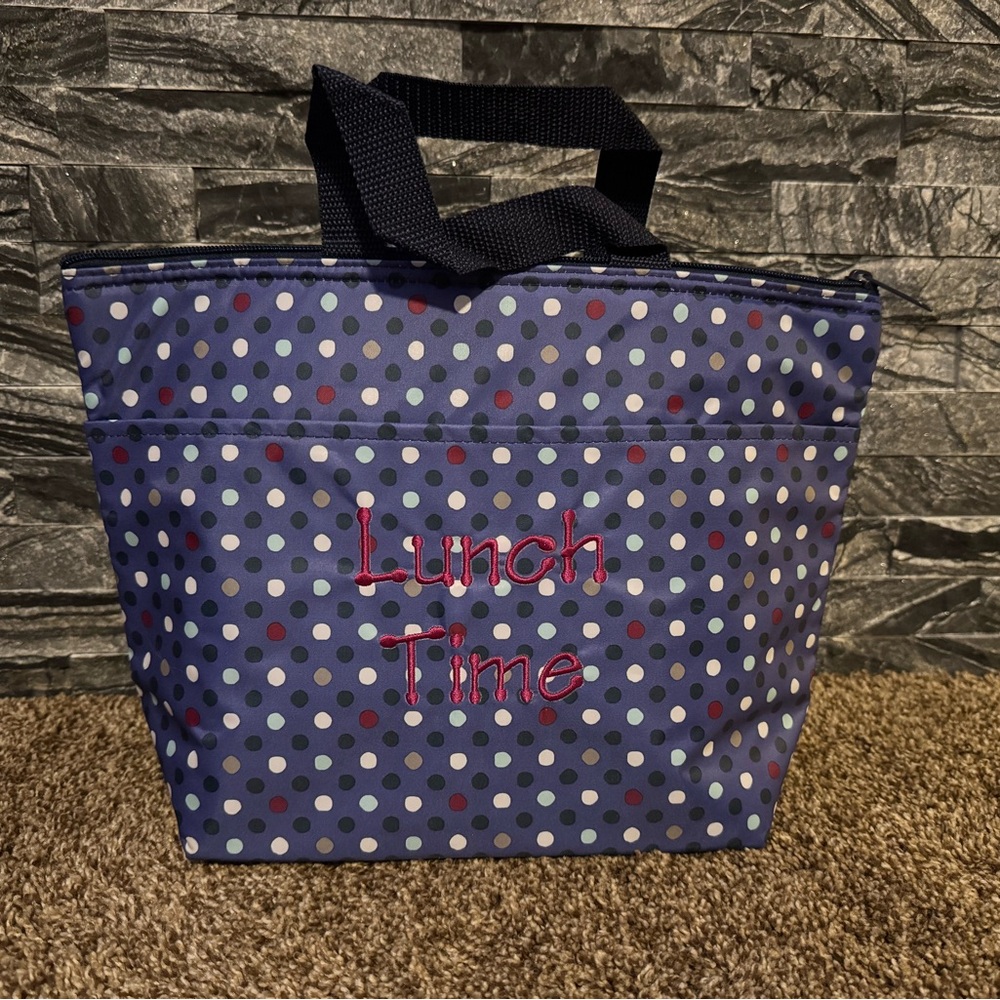 Thirty One Thermal Tote Bag Polka Dots with Embroidery